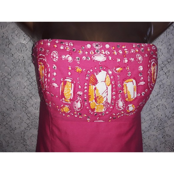 Lilly Pulitzer Sz 4 FOOLS JEWELS Strapless Hot Daiquiri Pink Dress - Picture 2 of 7